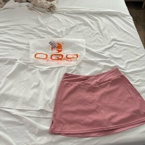 OQQ Pink and White cross over skirts
